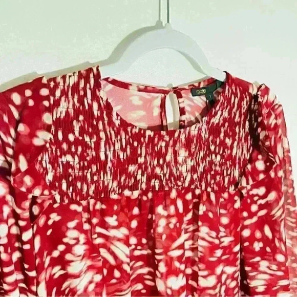 NEW Maje Lipone Swirling Dot Chiffon Ruffle Smock Blouse Preppy French Coastal - Picture 4 of 9